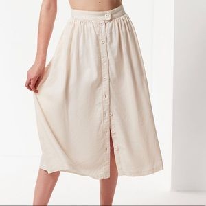 UO Arianna Linen Button-Down Midi Skirt XS